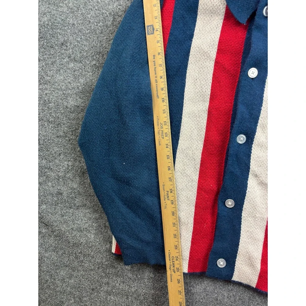 Playboy Cardigan Sweater Mens Size M Red White Blue Striped Button Up PacSun